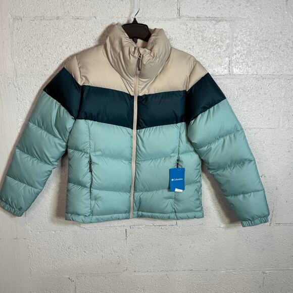 Columbia Women's Puffect colorblock Insulated coat Aqua Haze, Night Medium $180